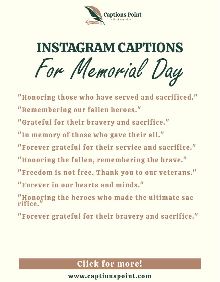 Short Memorial Day Captions For Instagram